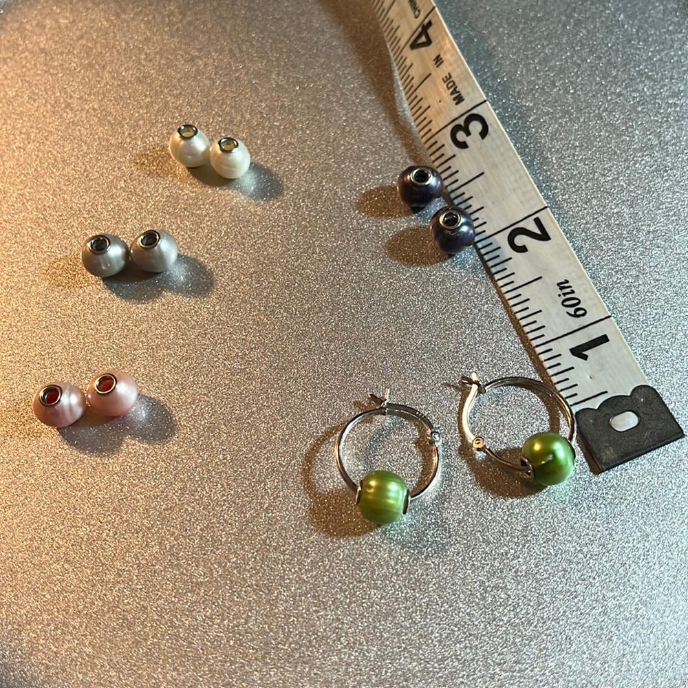 Sterling Silver Hoops With Interchangeable Colore… - image 1